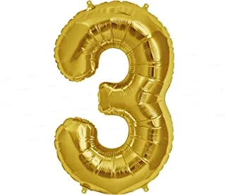 Italo Number 3 Foil Balloon, 32-Inch Size, Gold