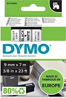 Dymo Tape 9Mmx7M White D1 Standard Labelling Tape 9Mm X 7M Black On White, Black/White, V150221, Pack Of 1