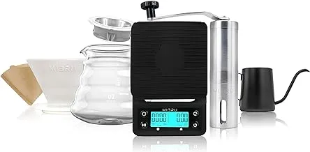 MIBRU V60 Coffee Maker Set,6-Piece Drip Coffee Kit,مجموعة القهوة V60 Hand Drip Coffee Set,Manual Pour Over Coffee Maker Set with Coffee Scale/Coffee Pot/Coffee Filter Coffee Grinder