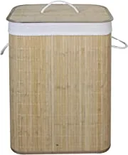 سلة غسيل من خشب البامبو للحمام وغرفة النوم ، سلة غسيل مبطنة قابلة للإزالة ، مع سلة غسيل من الخيزران الطبيعي بنسبة 100٪ (سلة مستطيلة من الخيزران)
