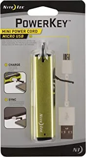 Nite Ize PowerKey Mini Power Cord - سلك USB صغير محمول 3 بوصات مع سلسلة مفاتيح واقية - أخضر ليموني
