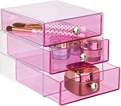 Idesign plastic 3-drawer jewelry box, compact storage organization drawers set for cosmetics, dental supplies, hair care, bathroom, office, dorm, desk, countertop, 6.5