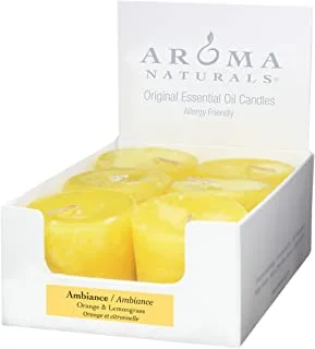 Aroma Naturals Ambiance Votive Candle، Yellow / Orange / Lemongrass، 6 Count