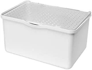 madesmart Medium Stacking Lid Bin - White | STACK COLLECTION | Attached Clear Lid for Visibility | Multi-use Organizer | Non-slip Rubber Feet | BPA Free