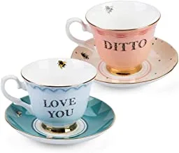 Yvonne Ellen Love You and Ditto Teacup and Saucers 2-Pieces Set