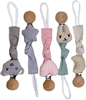 IBAMA 5 Pack Pacifier Clip Toy with Handkerchief Towel Anti-lost clip teeth Anti-drop Chain Teether Holder and Leash for Baby Boys and Girls Cute Shape Unisex Baby Shower Birthday Christmas Gift