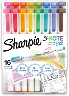 SHARPIE S-Note Duo Dual-Ended Creative Markers, Part Highlighter, Part Art Marker, Assorted Colors, Fine and Chisel Tips, Includes Stand-up Easel, 16 Count
