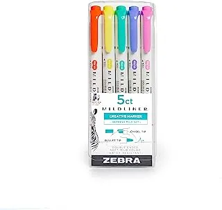 Zebra pen mildliner, double ended highlighter, broad and fine tips, assorted friendly colors, 5-count
