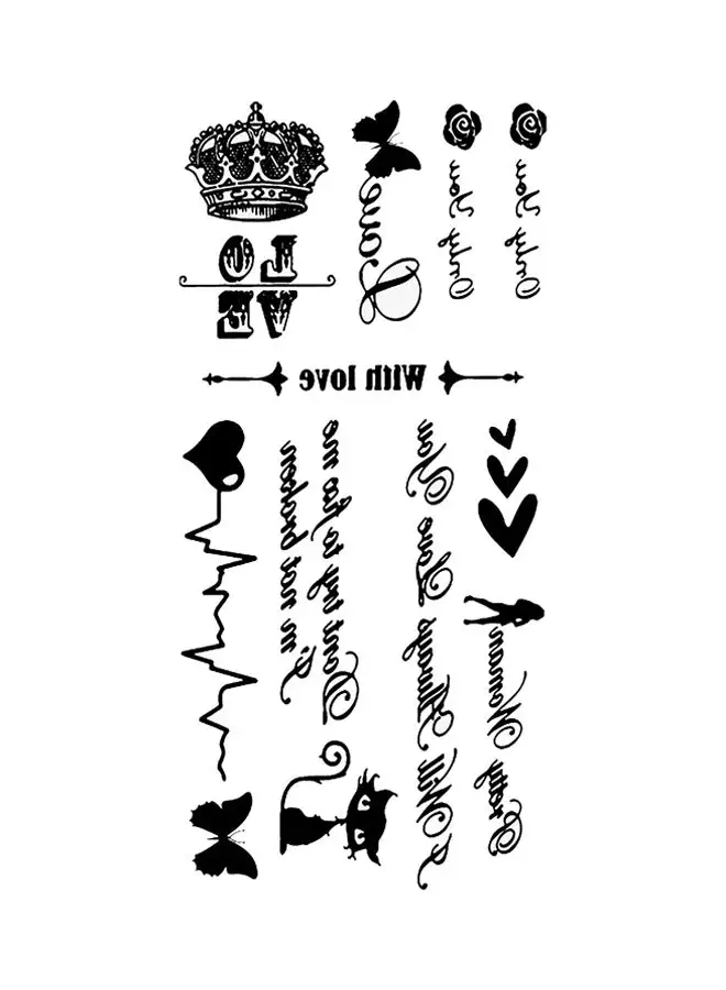 Generic Letter Crown Butterfly Heart Design Temporary Tattoo Sticker. Generic Letter Crown Butterfly Heart Design ملصق تاتو مؤقت