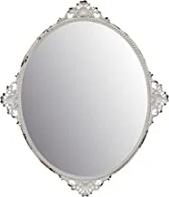 Stonebriar decorative oval antique white metal wall mirror, vintage home decor for living room, kitchen, bedroom, or hallway, french country decor, for table top or wall hanging display 11.7