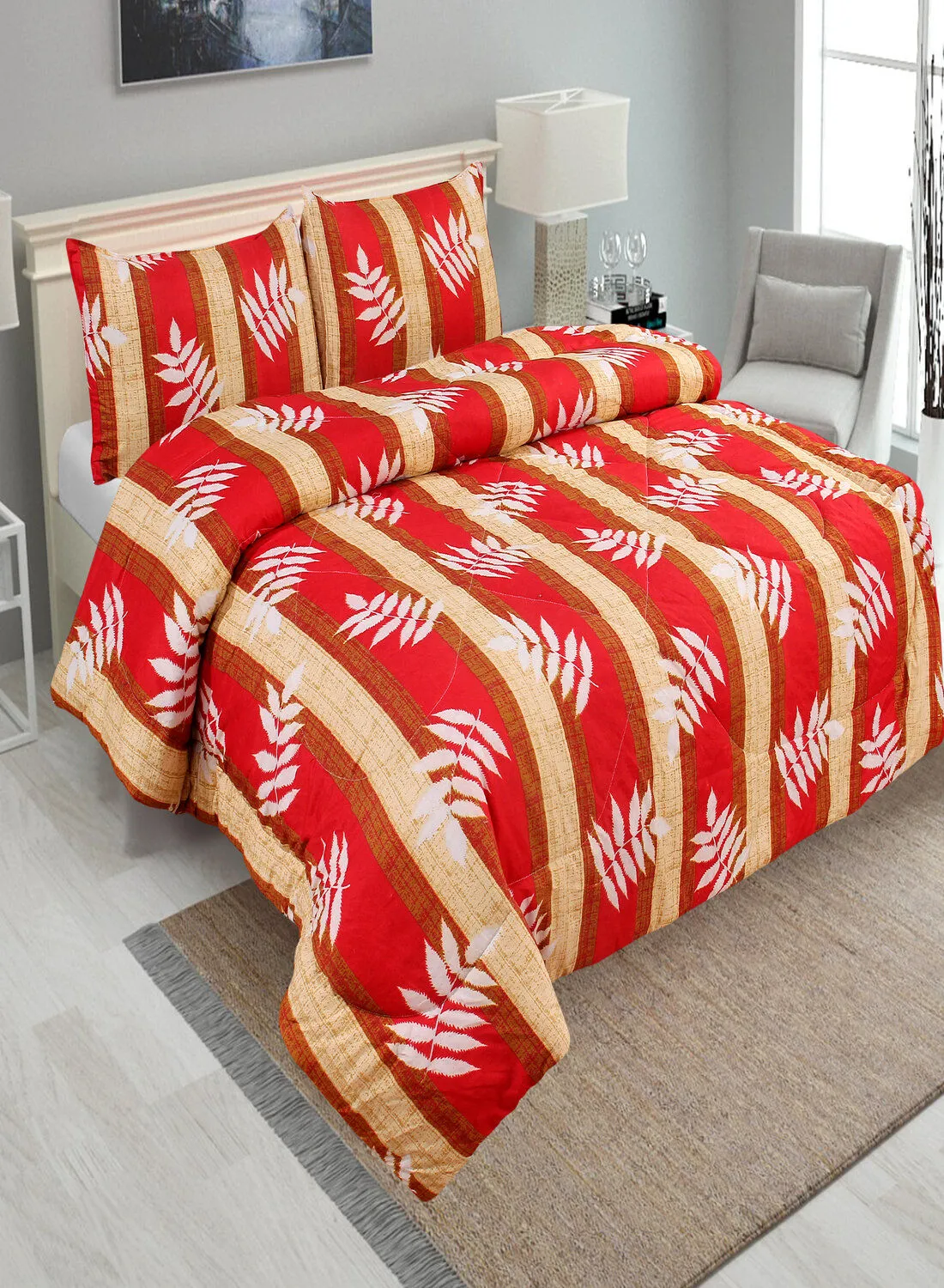Hometown Floral Pattern Comforter Polyester Brown/Red/Cream Single