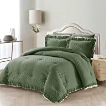 DONETELLA طقم ملاءة سرير مكون من 6 قطع - لحاف بحجم كينغ مع حافة مكشكشة - غطاء لحاف من الألياف الدقيقة ناعم للغاية ومطرز مع حشوة بديلة للأسفل (أخضر ، كبير)