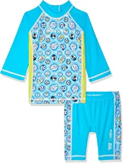 COEGA Baby Boys 2pc Swim Suit Long Sleeves-Blue Circles Looney Tunes
