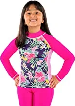 COEGA Kids Girls Rashguard Long Sleeves-Pink Purple Tropics