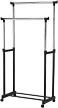 Retractable Metal Double Pole Telescopic Clothes Hanger (Black, Silver Medium)
