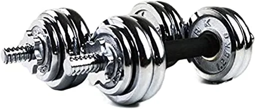 Fitness World Iron Dumbbell Set, 2 Pieces, 15 Kg - Silver And Fitness World Iron Bar, 7 Kg