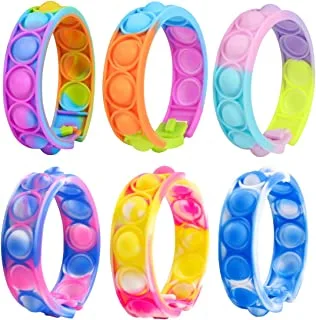 IBAMA 6Pcs Pop Bracelet Fidget Toy Fidget Bracelet Wearable Push Bubble Wristband Sensory Toys Hand Finger Press Toy Silicone Stress Reliever Toys for Kids Anxiety-Multi-color