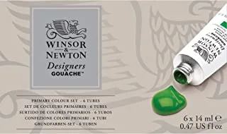 Winsor & Newton Designers' Gouache Primary Color 6-Tube Paint Set, 14ml