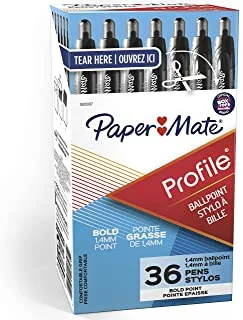 Paper mate profile retractable ballpoint pens, bold point (1.4mm), black, 36 count