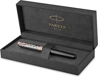 Parker Sonnet Fountain Pen | Premium Metal and Grey Satin Finish with Rose Gold Trim | Fine 18k Gold Nib with Black Ink Cartridge | Gift Box
