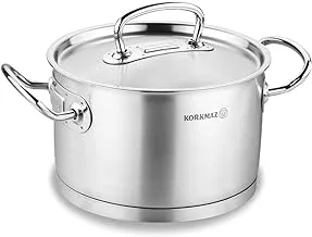 Korkmaz Stainless Steel Stockpot with Lid and Handles, Silver 4 Quart a1161