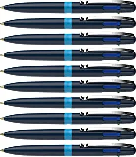 Schneider Take 4 Ballpoint Pen M (Medium), Refillable + Retractable, Dark Blue/Light Blue Barrel, 4-In-1 Multicolor Inks: Black, Red, Blue, Green, Box of 10 Pens (138003)