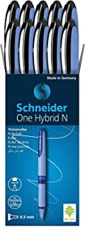Schneider One Hybrid N Rollerball Pen, 0.3 mm Hybrid Needle Tip, Light Blue Barrel, Black Ink, Box of 10 Pens (183401)