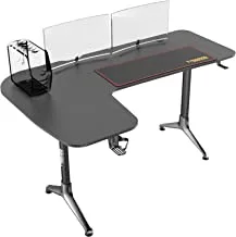 Twisted Minds L-Shaped Left Gaming Desk with Y-Shaped Legs-PC Desk with Mousepad, Cup Holder & Headphone Hook-Carbon Fiber Texture PC Gamer Desk for Home & Office-Black Gaming Computer Desk-Left