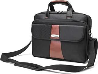 Senator 16 Inch 1680D Nylon Laptop Carrying Case with Brown PU Lightweight Expandable Bag with RFID pockets and Adjustable Shoulder Straps Business College School Students KH8071 (Black)