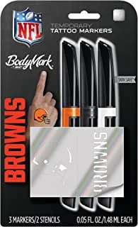 BIC BodyMark by, Temporary Tattoo Marker, NFL Series, Cleveland Browns, Skin Safe, Brush Tip, Assorted Colors, 3-Pack with Stencils