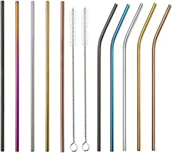 SHOWAY 12pcs /Set Stainless Steel Straws Reusable 2 Cleaning Brush ，Metal Straw for Smoothie, Milkshake, Cocktail and Hot Drinks