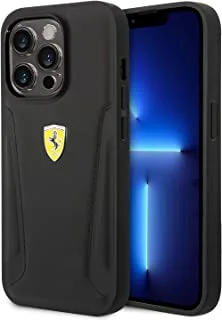 CG MOBILE Ferrari Leather Case With Hot Stamped Sides & Yellow Shield Logo For iPhone 14 Pro - Black