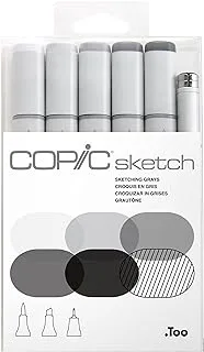 قلم ماركر الكحول من كوبيك سكتش 5 ألوان + مجموعة SP متعددة الخطوط ، رسم غراي
