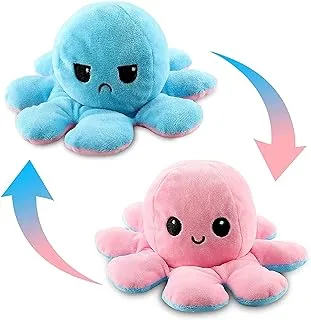 SHOWAY Reversible Plushie Plush Emotion Mood Octopus Toy Flip Moody Happy Sad Angry Inside Out (Pink-Blue)