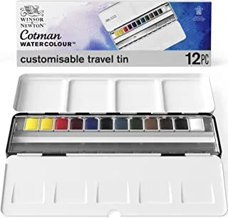 Winsor & Newton Cotman Watercolor Paint Set, Customisable Travel Tin, 12 Half Pan