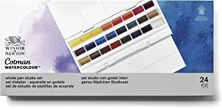 Winsor & Newton 90533 Cotman Water Colour Paint Studio Set ، مجموعة من 24 ، قدور كاملة