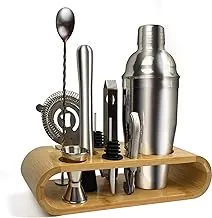 SKY-TOUCH 11-Piece Bar Tool Set with Stylish Bamboo Stand - Perfect Home Bartending Kit and Martini Cocktail Shaker Set For an Awesome Drink Mixing Experience - Exclusive Recipes Bonus