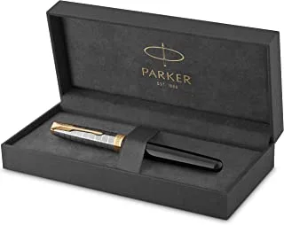 Parker Sonnet Fountain Pen | Premium Metal and Black Gloss Finish with Gold Trim | Fine 18k Gold Nib with Black Ink Cartridge | Gift Box