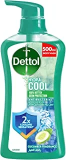 Dettol Hydra Cool Shower Gel & Body Wash, Cucumber & Icy Menthol Fragrance for Effective Germ Protection & Personal Hygiene, 500ml