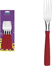 Tramontina New Kolor 12 Pieces Stainless Steel Table Forks Set with Red Polypropylene Handles