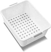 Madesmart Plastic Multipurpose Storage Basket with Handles, Portable Under Sink and Cabinet Organizer Storage Bin, Medium, White