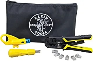 Klein Tools VDV026-212 Coax Installation Kit with Crimp Tool, Cable Cutter, Stripper and F connectors with Storage Bag, One Size