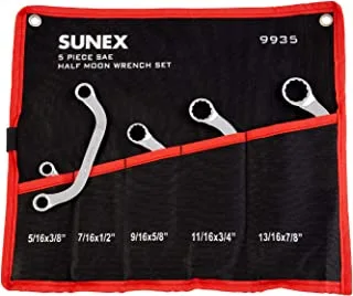 مجموعة مفاتيح ربط نصف القمر من Sunex 9935 SAE ، مقاس 5/16 × 3/8 بوصة - 13/16 × 7/8 بوصة ، مصقولة بالكامل ، 5 قطع