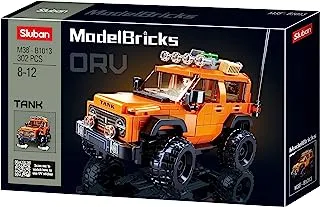 Jeep Orange Building Blocks Toy Pieces Sluban - 302 Pieces Fits 8 To 12 Years Old Kids, M38-B1013