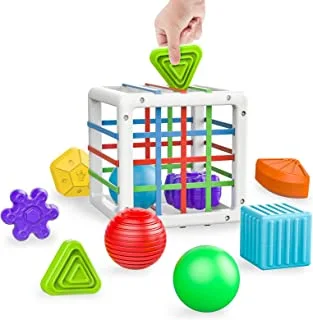 Arabest Baby Sorter Toys, Colorful Cube with 8pcs Multi Baby Sensory Toys, Montessori Toys Sensory Bins for Toddlers 1-3, Learning Sensory Box for Toddler for 1 2 3 Year Old Boys, Gifts for Toddlers
