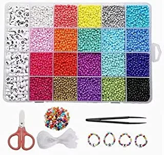 SKY-TOCUH 7700pcs Multicolor Seed Beads,Letter Beads And Pony Beads 24-Grid Bead Kit Set Rope Mini Seed Beads Set For Jewelry Making Bracelet Beads Finding Diy Crafts Beading Needles with scissors，3mm