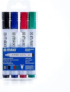 Maxi whiteboard marker bullettip wallet of4pcs,assorted colours blue,black,red,green, dry erase marker writes clear wipes out instant, 600-4