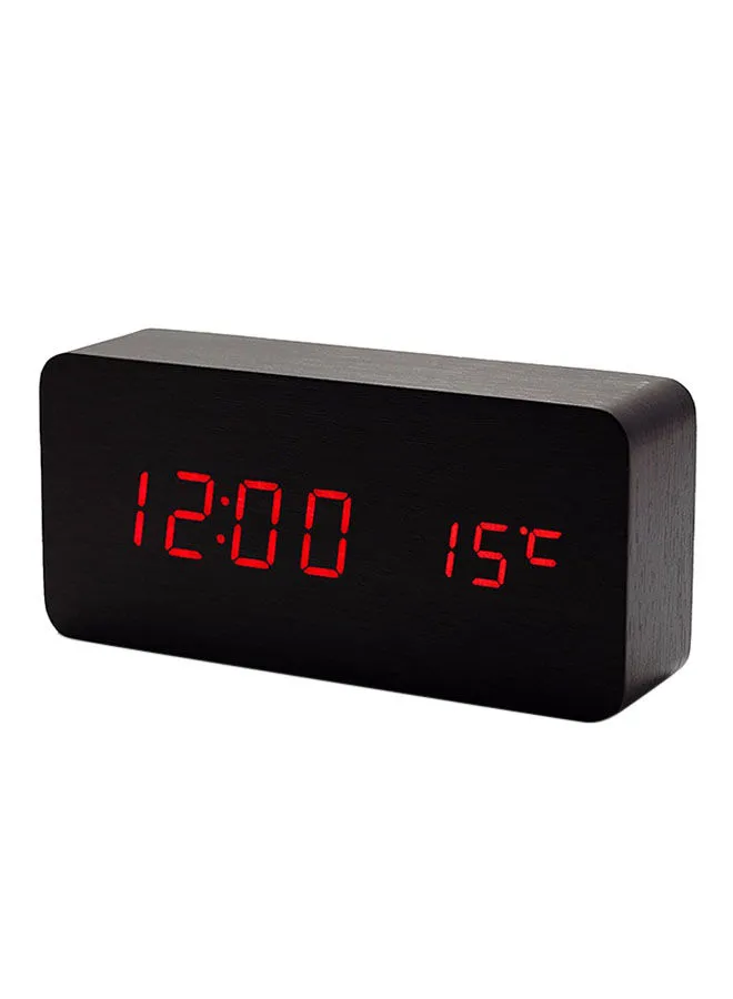 Generic LED Wood Grain Alarm Clocks With Temperature Display Black