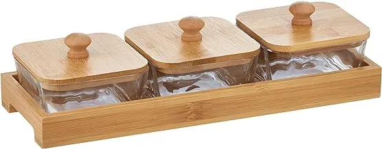 Harmony 3pc glass bowl with wooden tray and lid 33x12x8cm