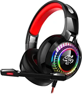 Datazone gaming headset, dynamic RGB headset, soft leather, with microphone, 3.5mm port for games, mobile phone, PC. G2300 RED
